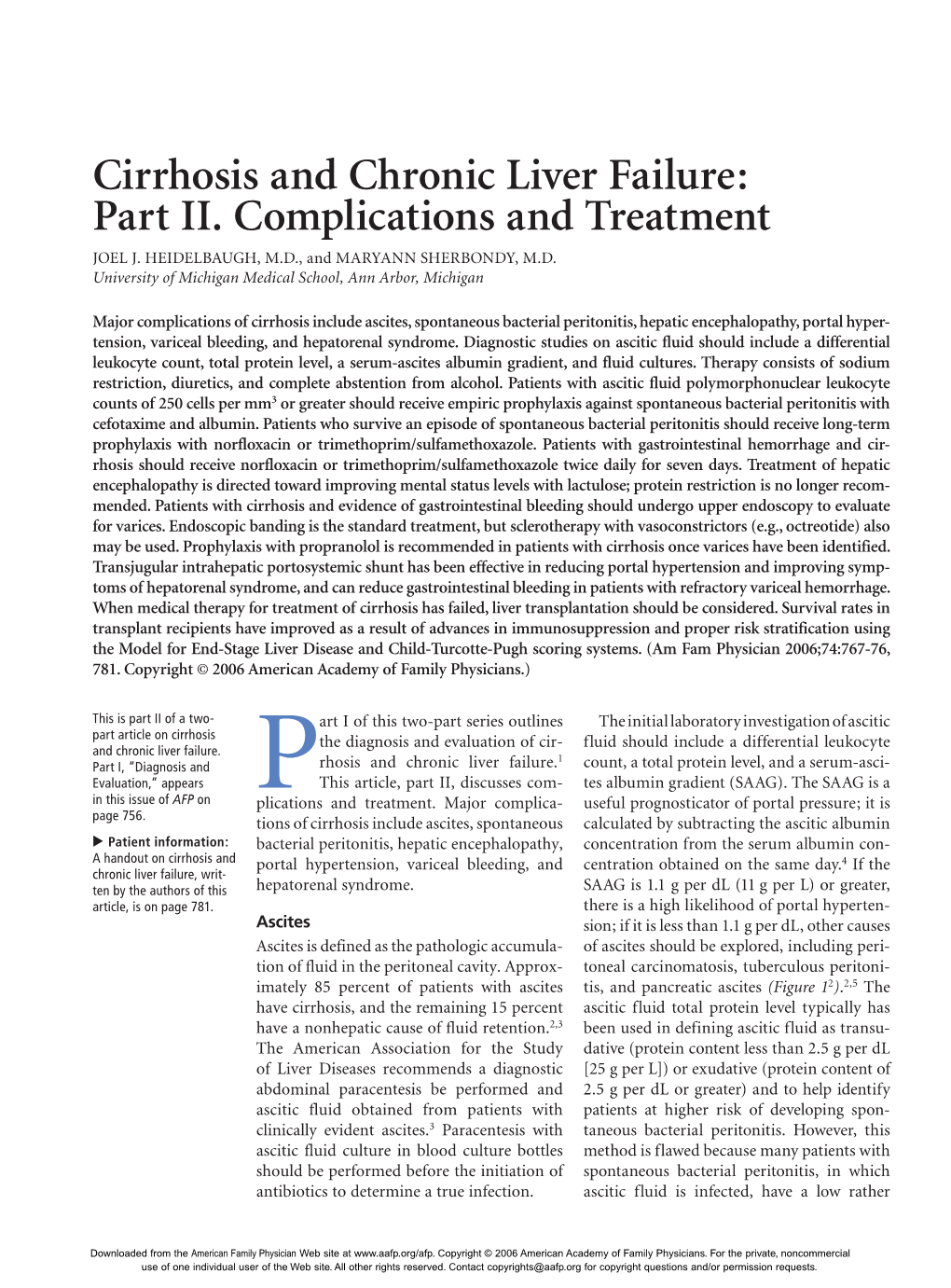 Cirrhosis and Chronic Liver Failure: Part II. Complications and Treatment JOEL J