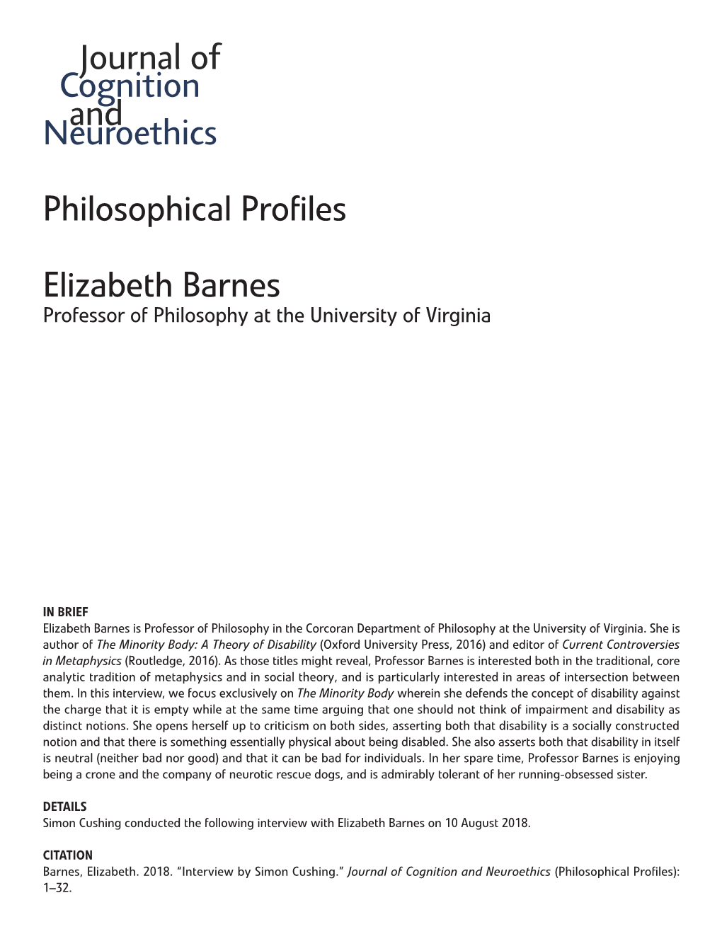 A Philosophical Profile of Elizabeth Barnes