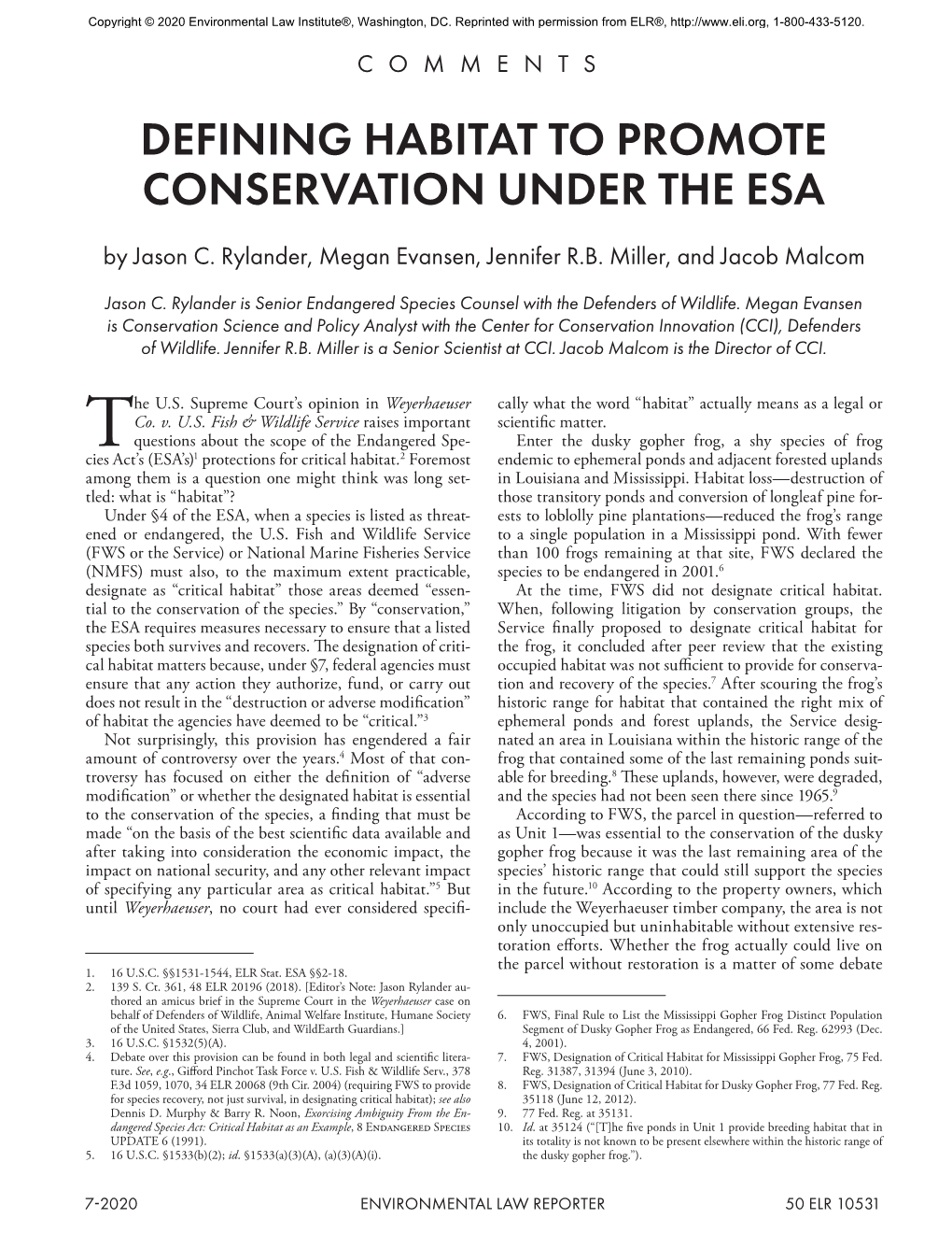 Defining Habitat to Promote Conservation Under the Esa