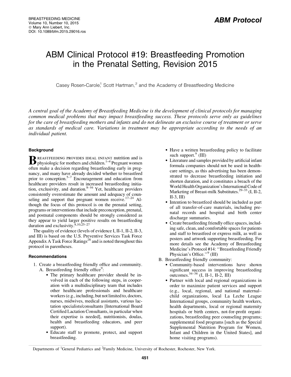 ABM Clinical Protocol #19: Breastfeeding Promotion in the Prenatal Setting, Revision 2015