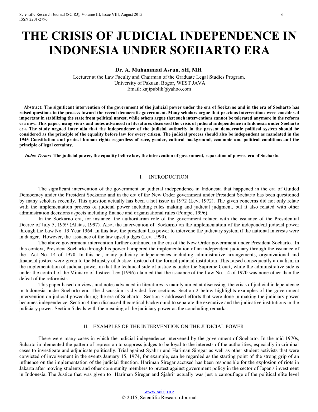 The Crisis of Judicial Independence in Indonesia Under Soeharto Era