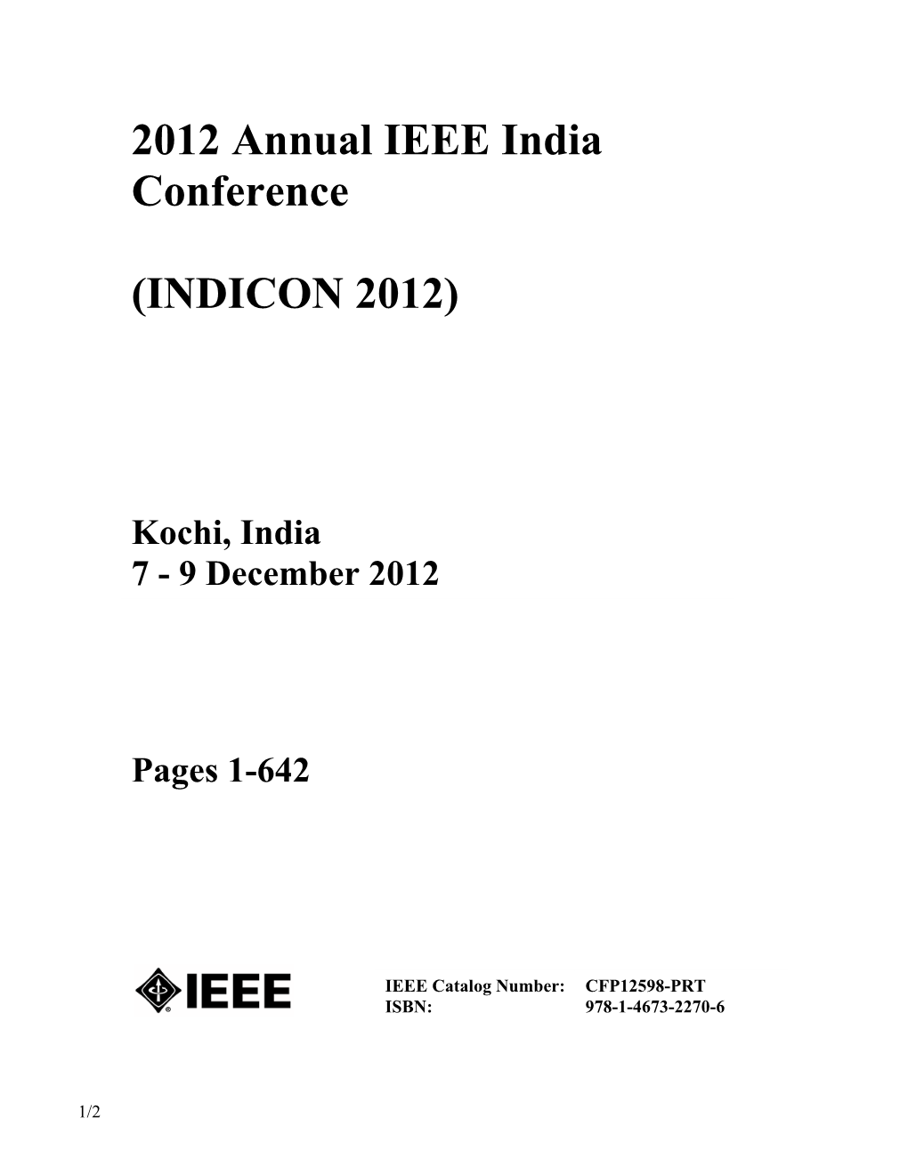 2012 Annual IEEE India Conference (INDICON 2012)