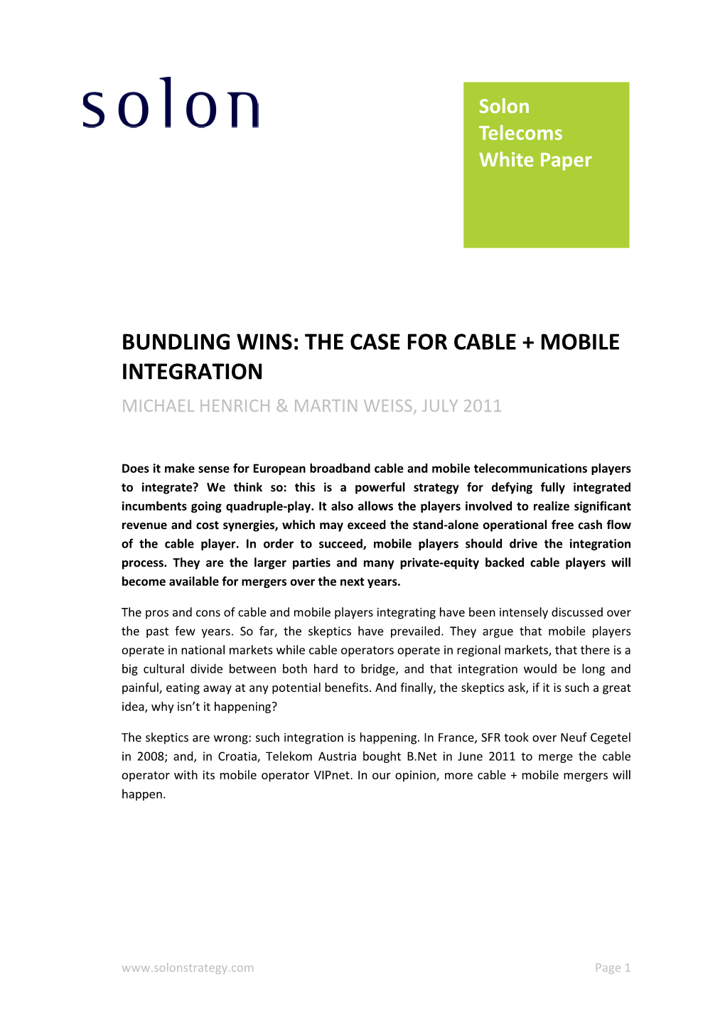 2011 07 28 Solon White Paper Telecoms