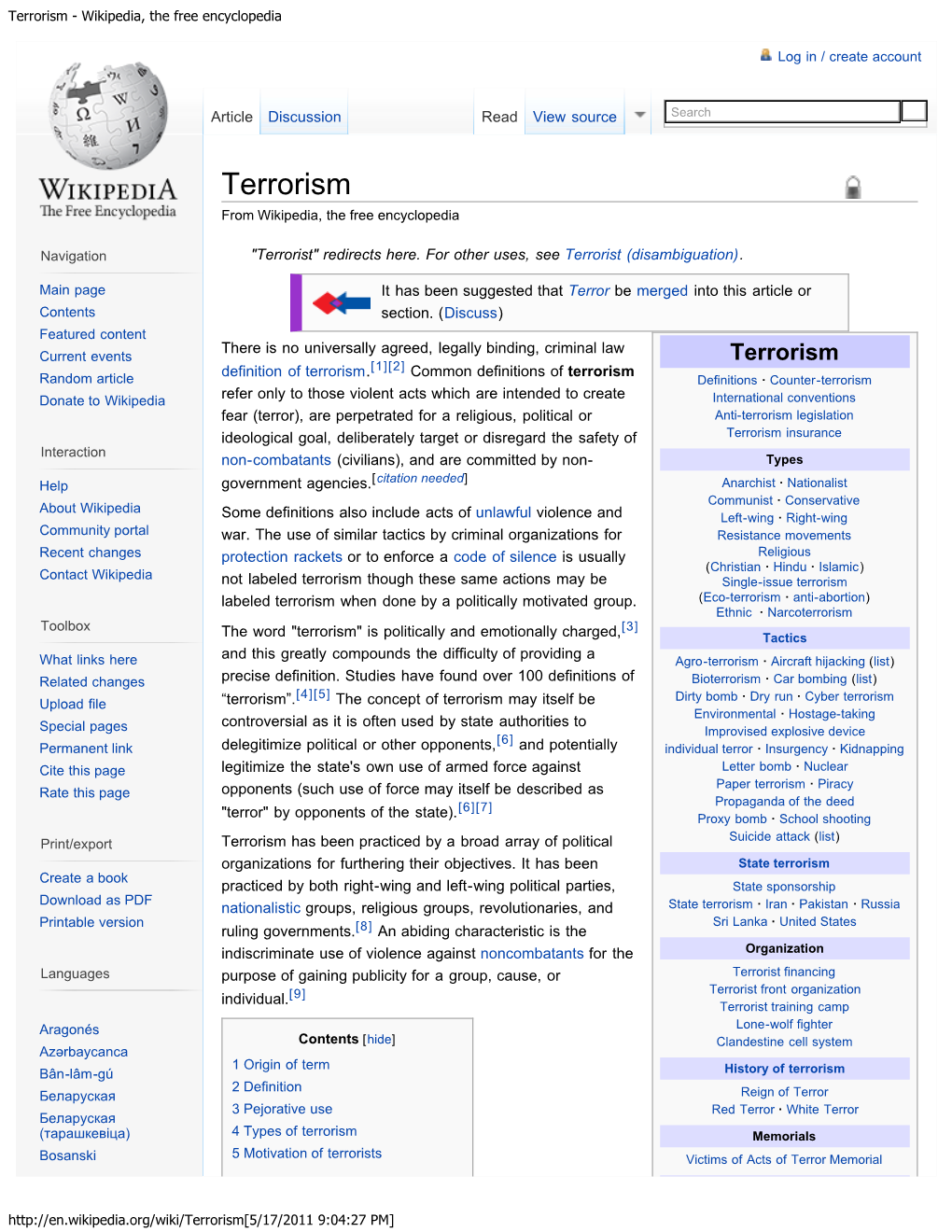 Terrorism - Wikipedia, the Free Encyclopedia