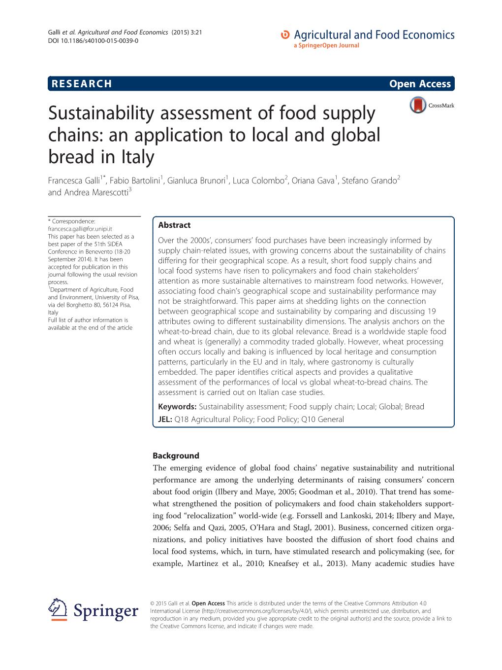 Sustainability Assessment of Food Supply Chains