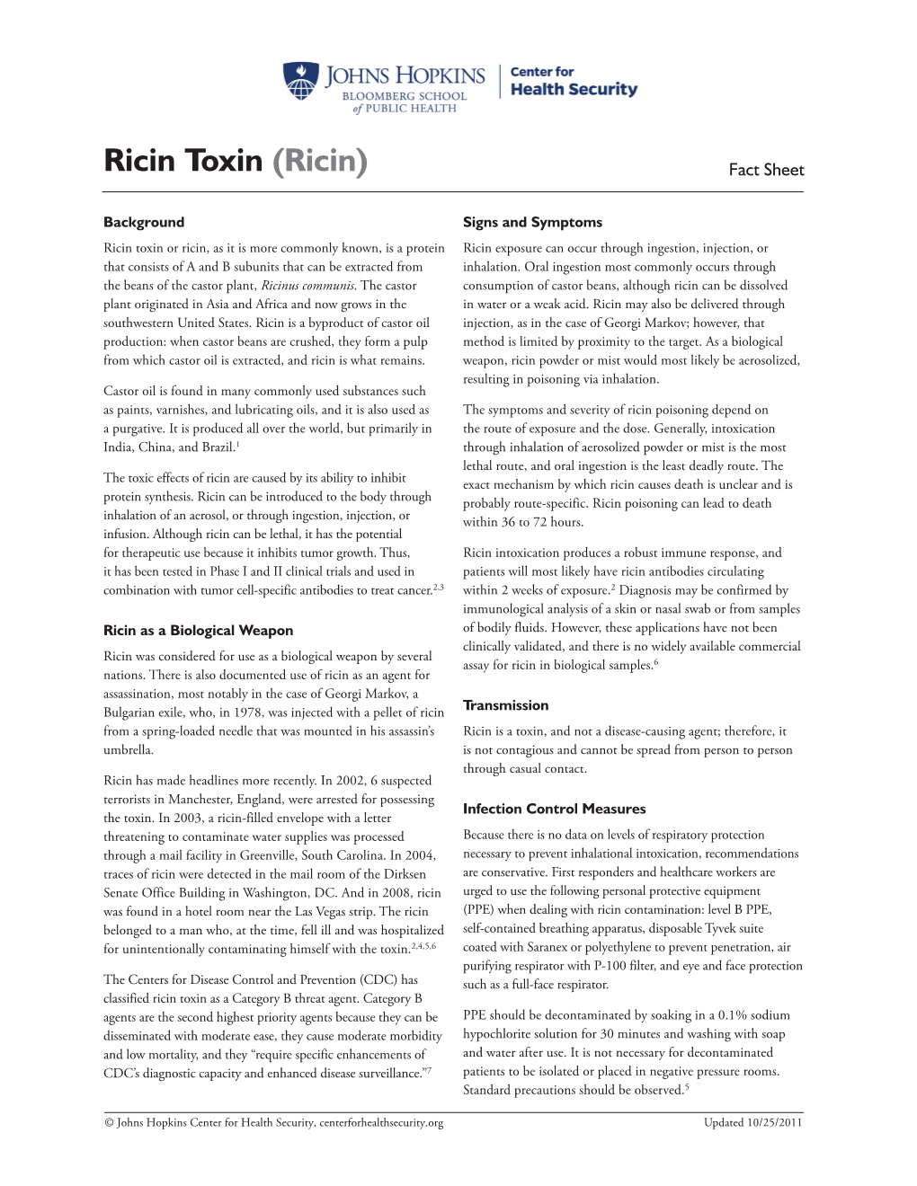 Ricin Toxin Fact Sheet As