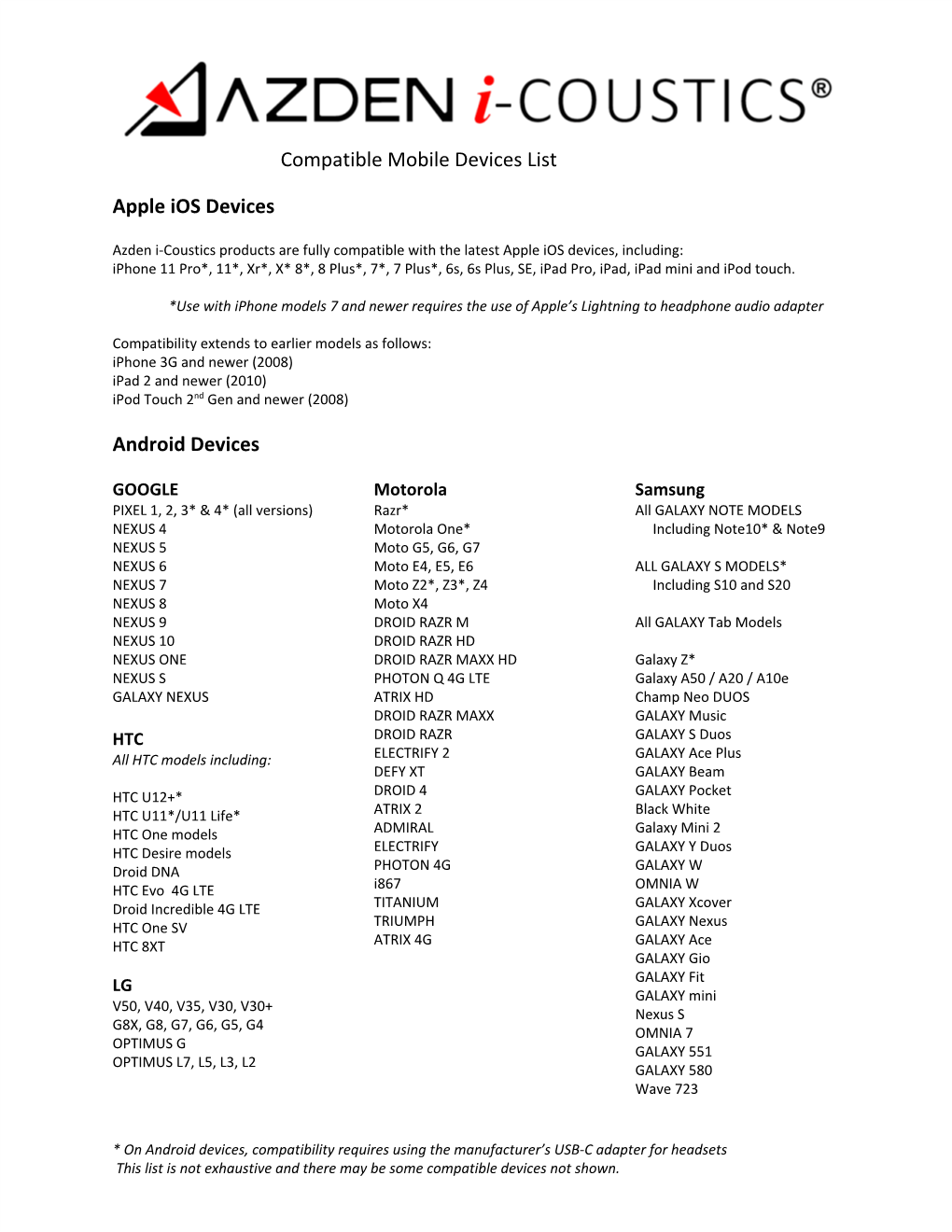 See List of Compatible Mobile Devices