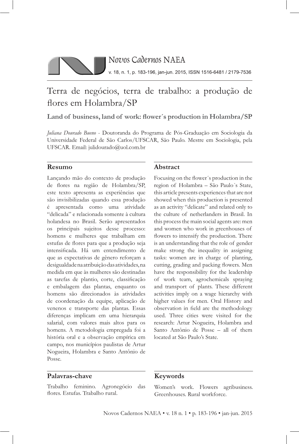 Novos Cadernos NAEA Terra De Negócios, Terra De Trabalho