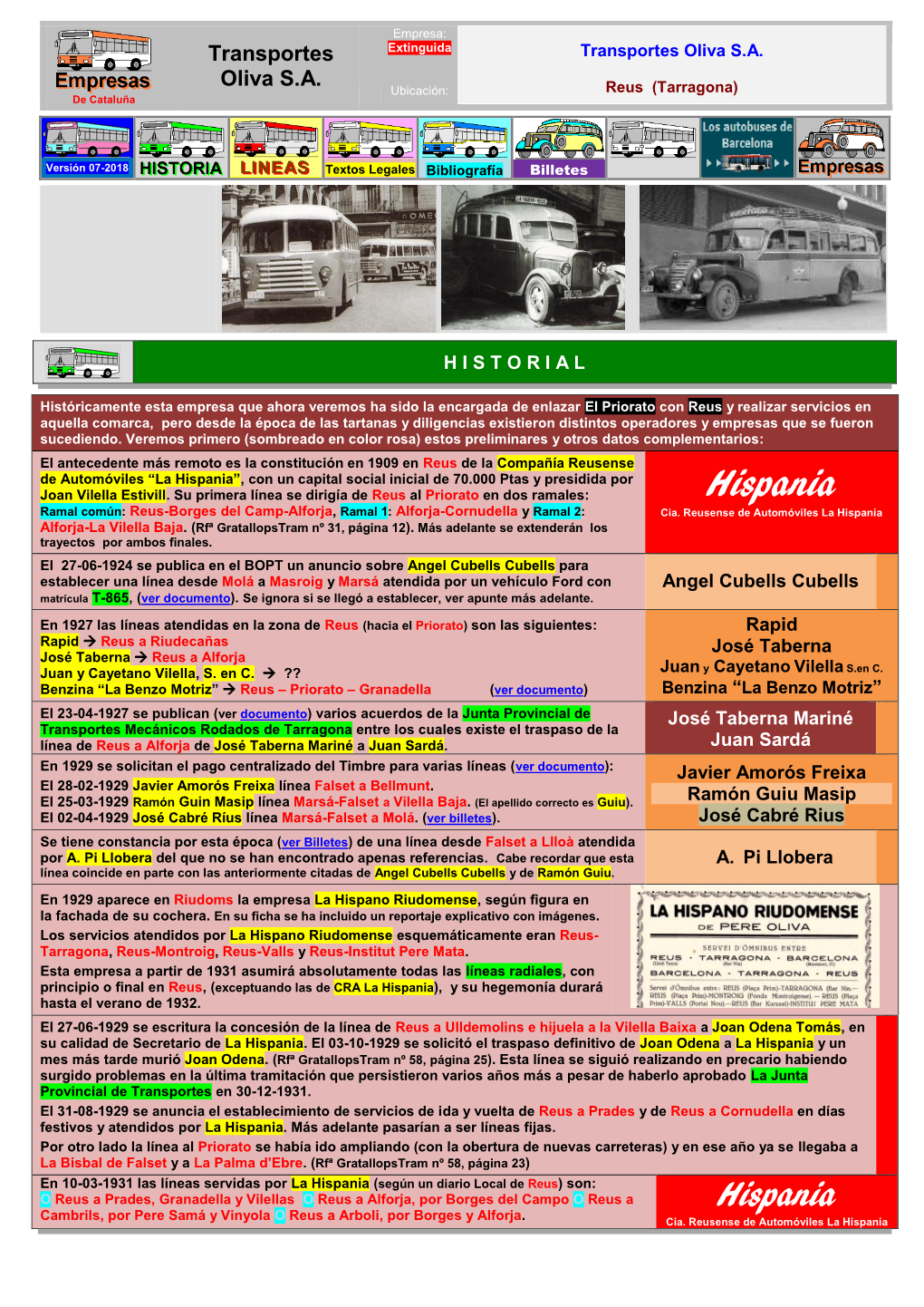 Transportes Oliva SA Realizaba Las Líneas La Figuera-Mola-Masroig-Falset-Pradell-Reus Y Mora La Nueva-Falset-Pradell-Reus