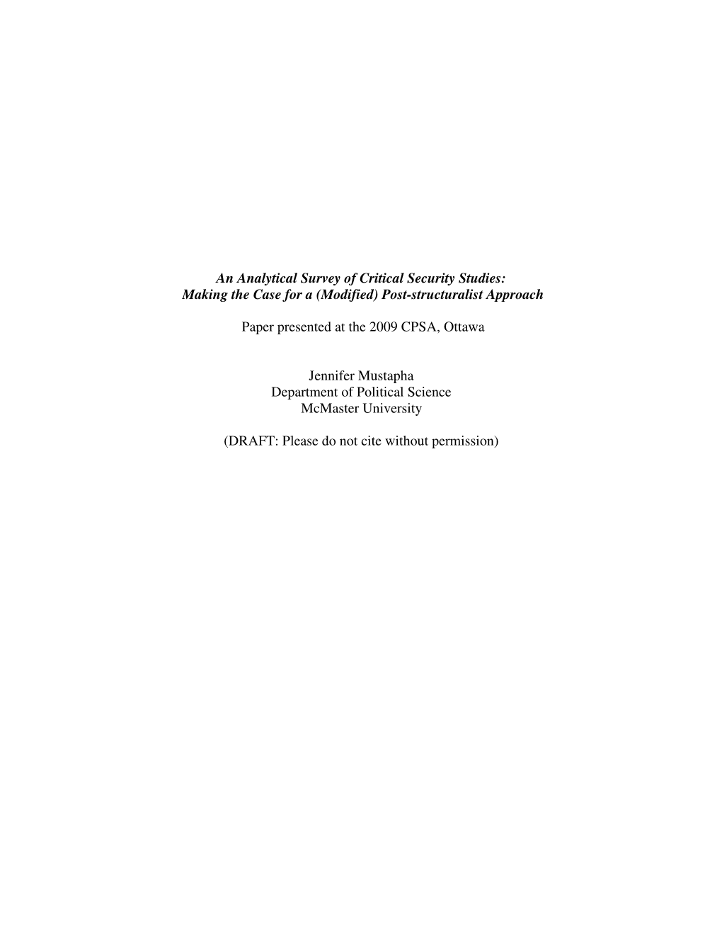 An Analytical Survey of Critical Security Studies: Making the Case for a (Modified) Post-Structuralist Approach