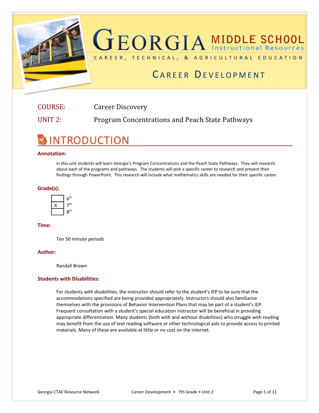 UNIT 2: Program Concentrations and Peach State Pathways