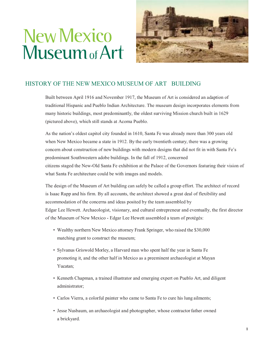 History of the New Mexico Museum of Art Building