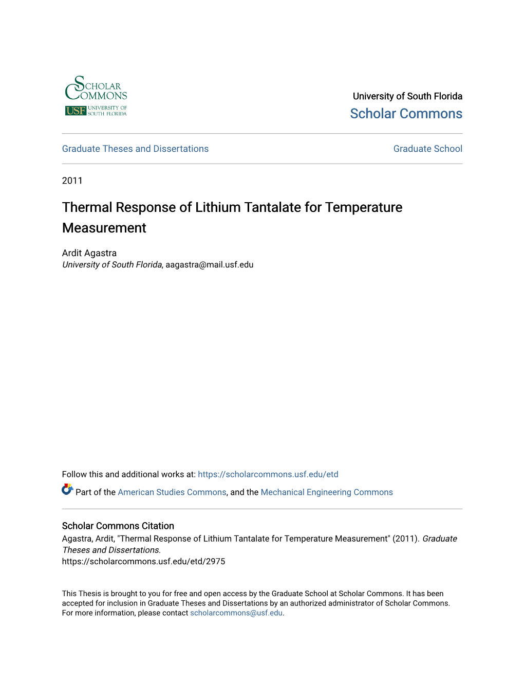 Thermal Response of Lithium Tantalate for Temperature Measurement