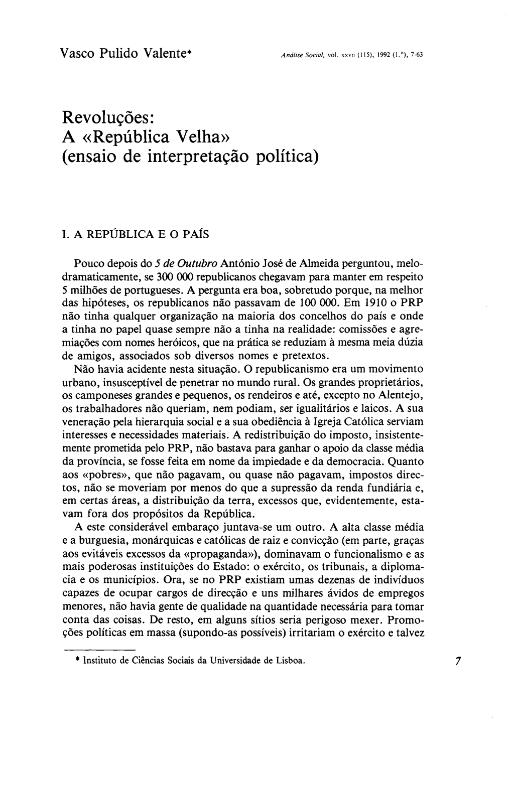 República Velha» (Ensaio De Interpretação Política)