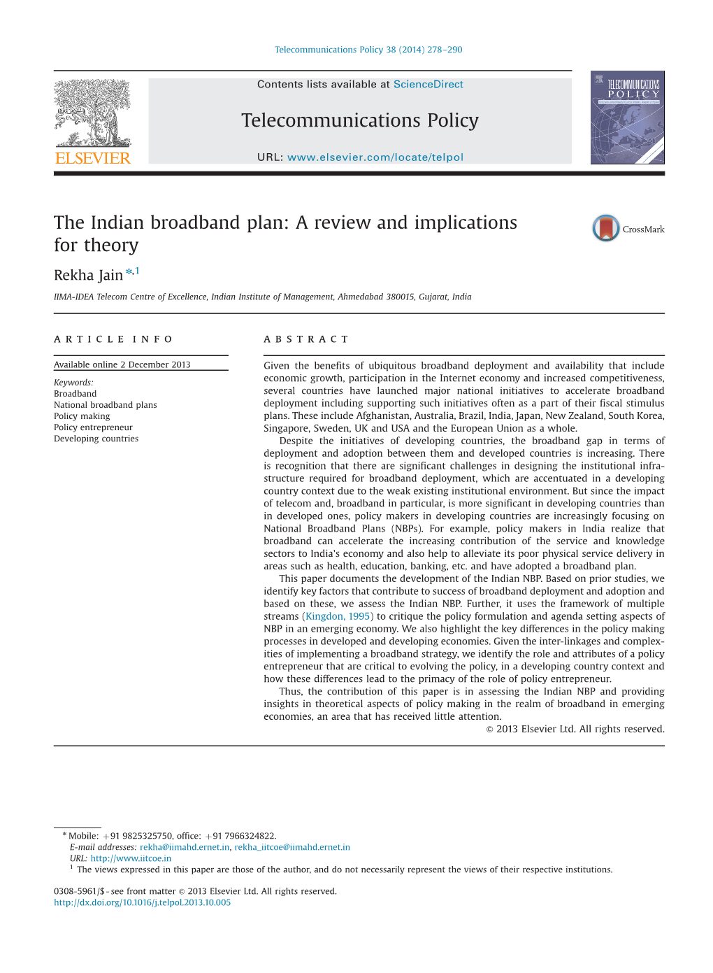 The Indian Broadband Plan a Review and Implications for Theory