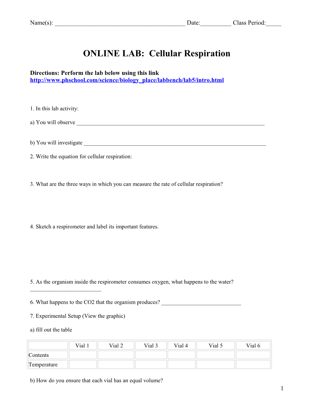 Labbench - Respiration Lab