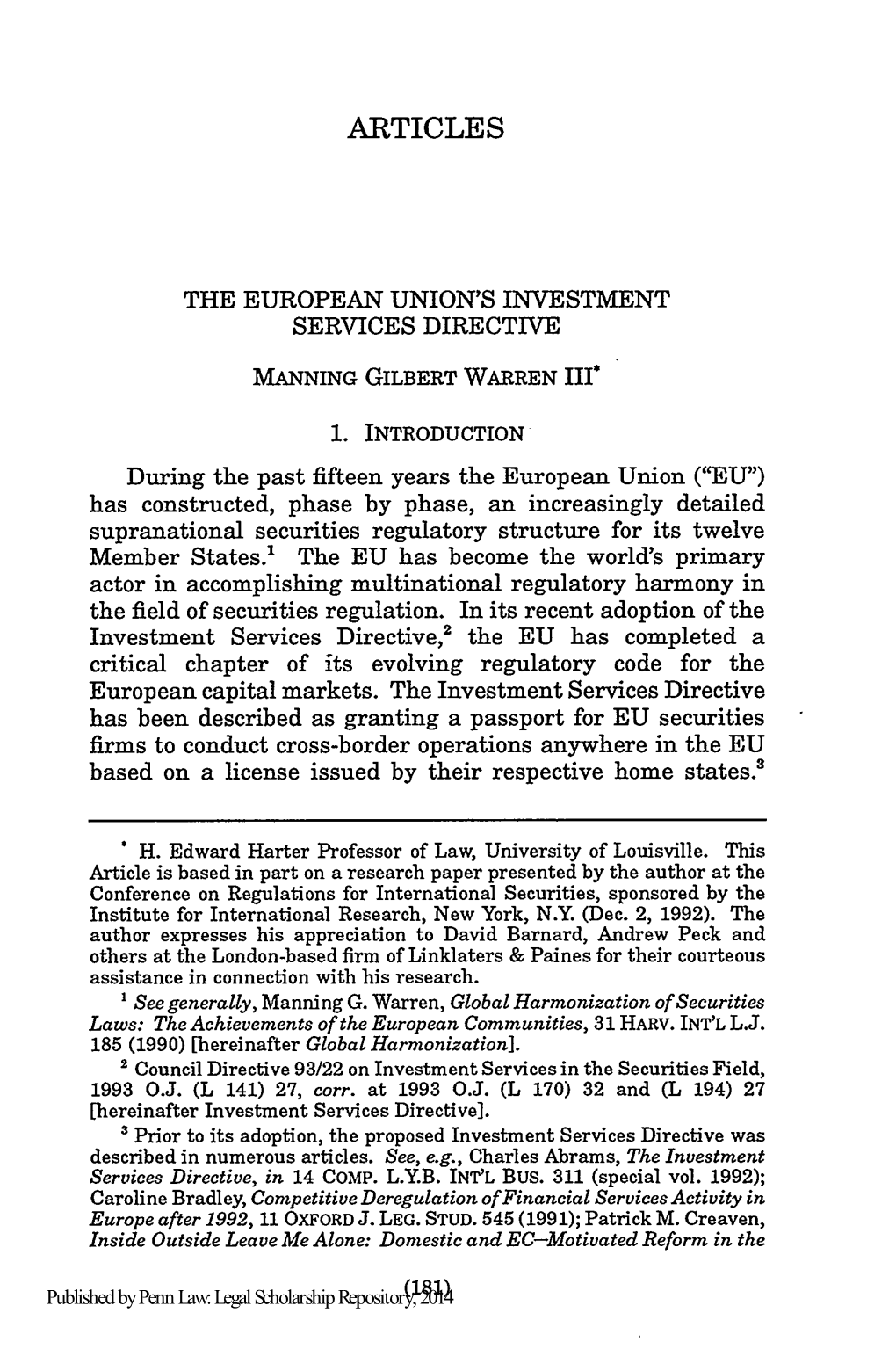 The European Union's Investment Services Directive