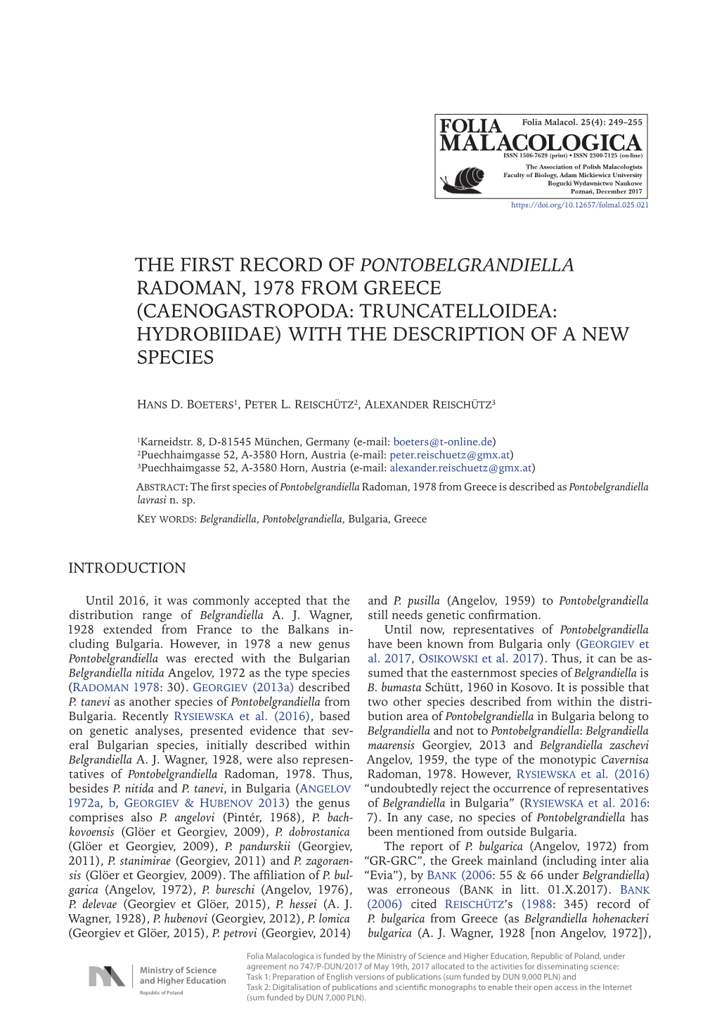 Caenogastropoda: Truncatelloidea: Hydrobiidae) with the Description of a New Species