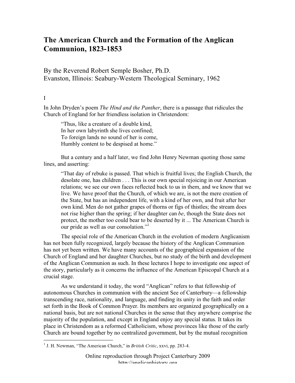 The American Church and the Formation of the Anglican Communion, 1823-1853