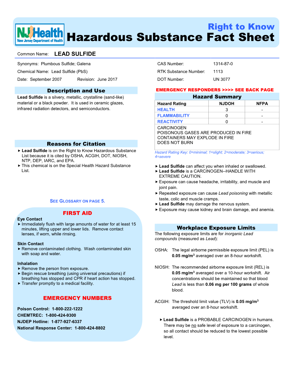 Website  Repeated Exposure to Lead Sulfide Can Cause Lead ( Or in Your Facility’S RTK Poisoning