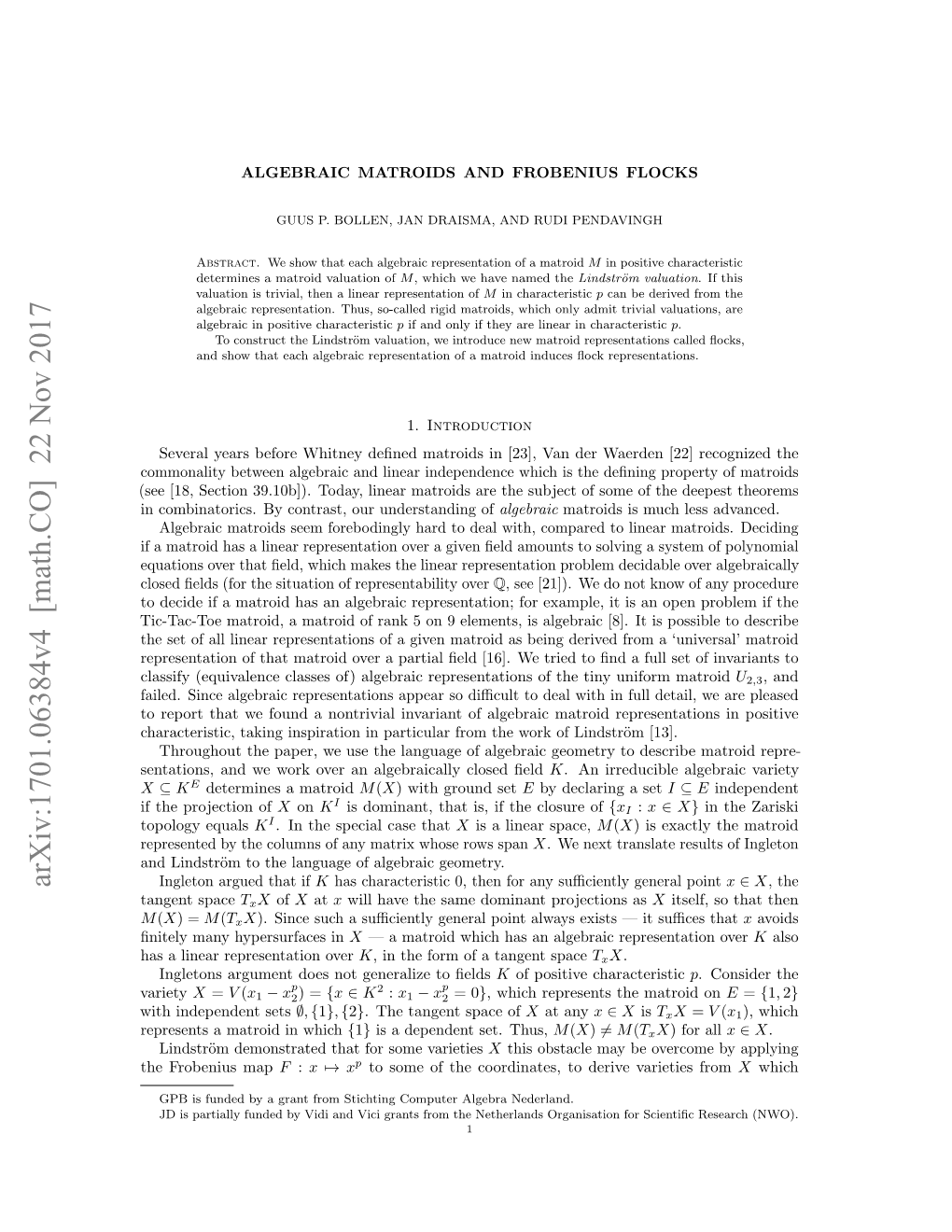 Algebraic Matroids and Frobenius Flocks