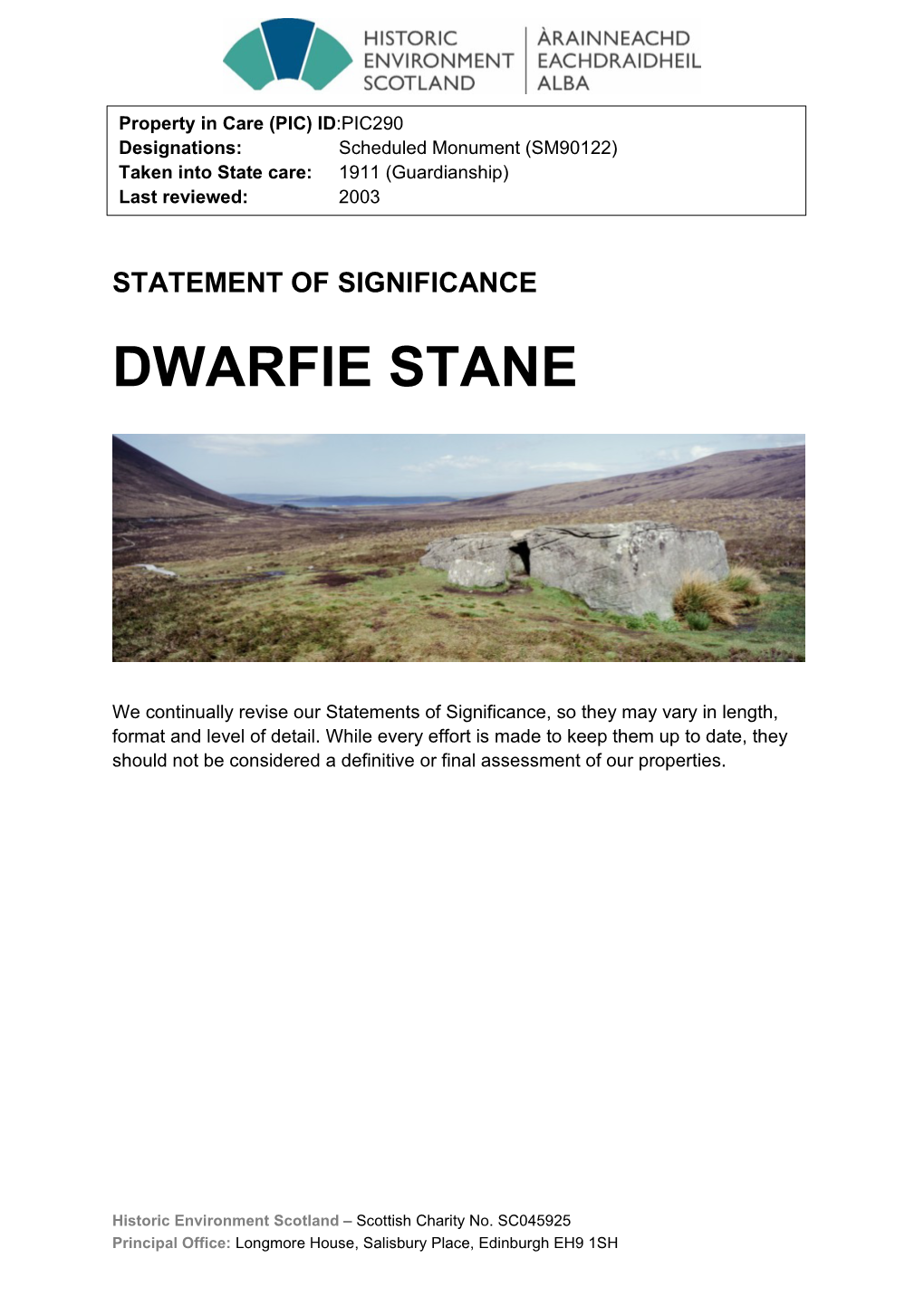 Dwarfie Stane Statement of Significance