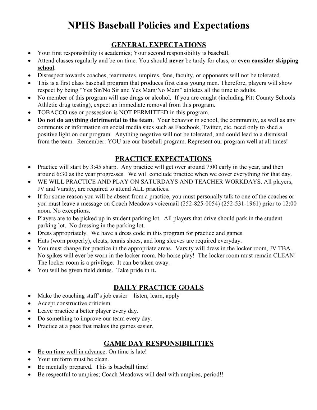 Ardrey Kell High School Baseball Policies and Expectations