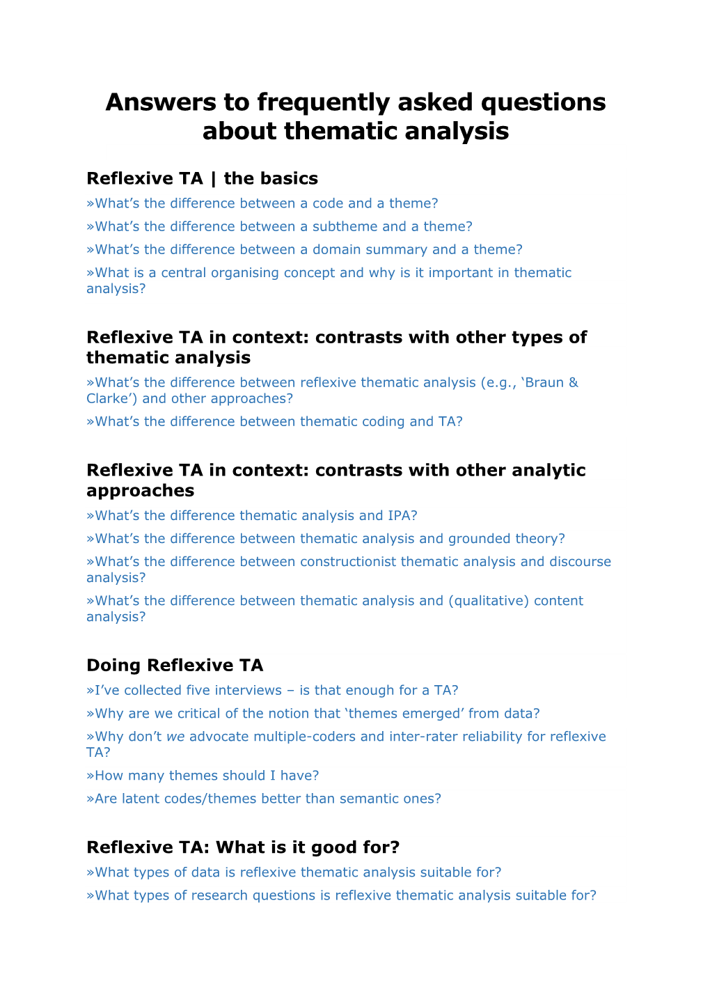 Answers to Frequently Asked Questions About Thematic Analysis