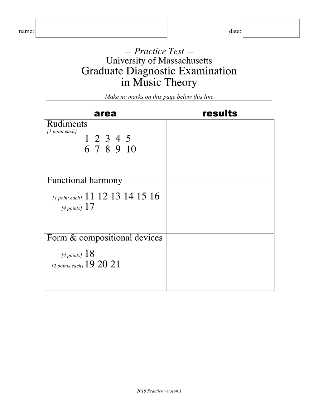 Graduate Diagnostic Examination in Music Theory