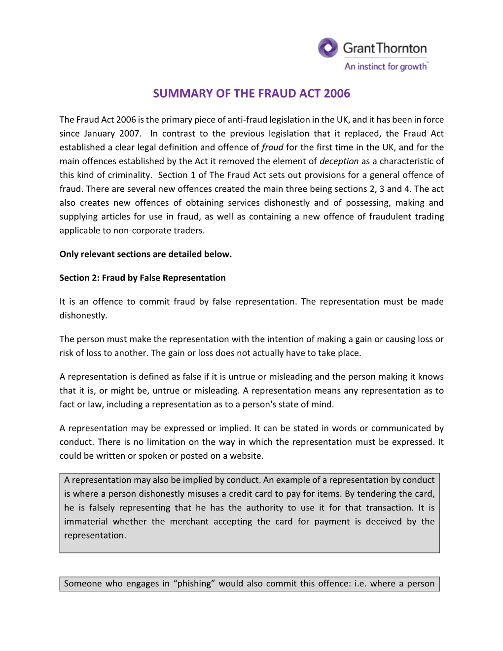 To Download a Summary of the Fraud Act 2006