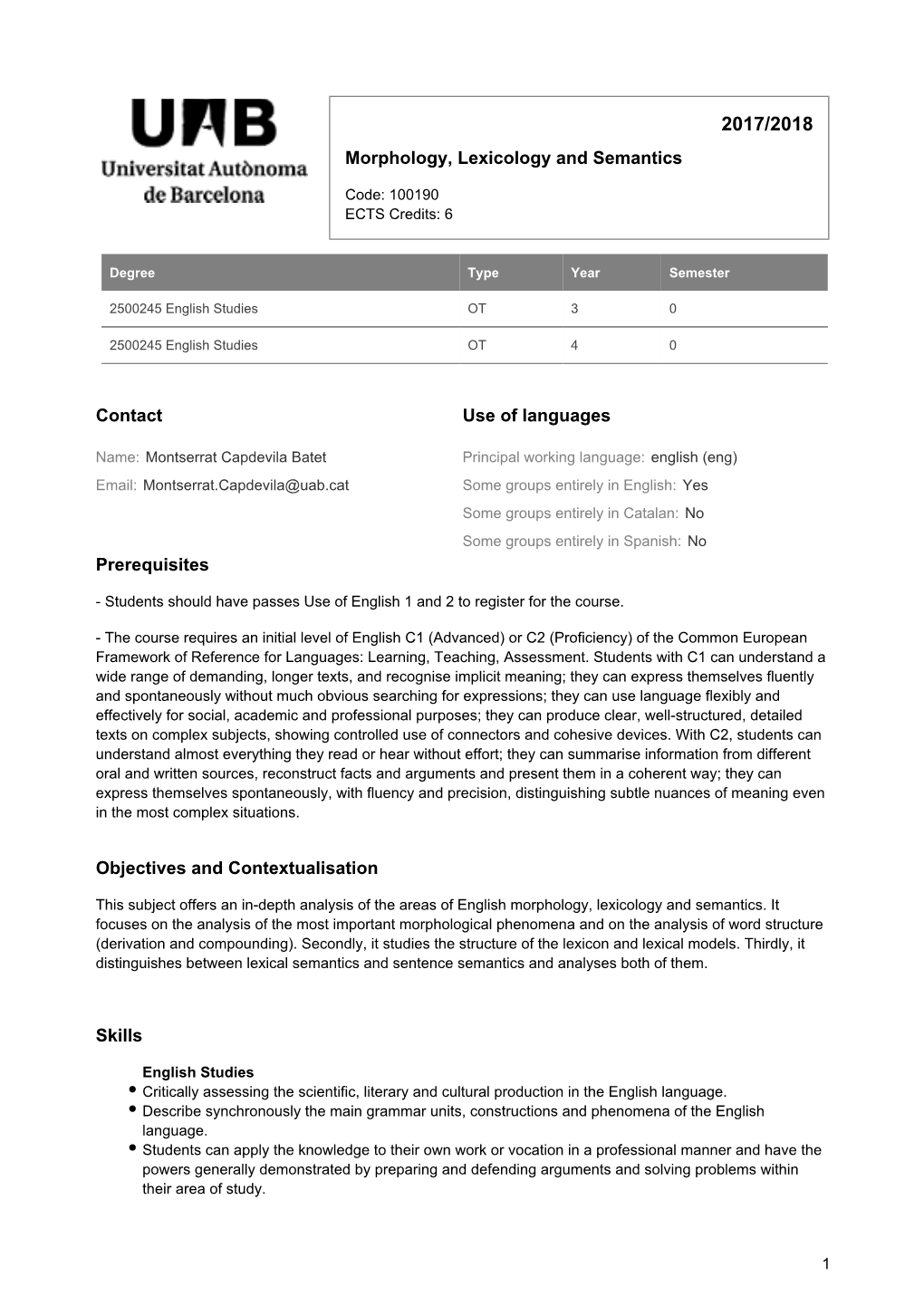 Morphology, Lexicology and Semantics