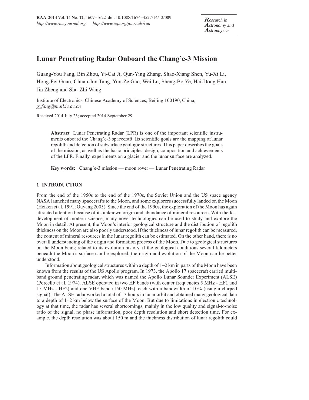 Lunar Penetrating Radar Onboard the Chang'e-3 Mission