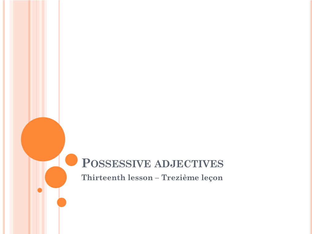 POSSESSIVE ADJECTIVES Thirteenth Lesson – Trezième Leçon CONTENTS