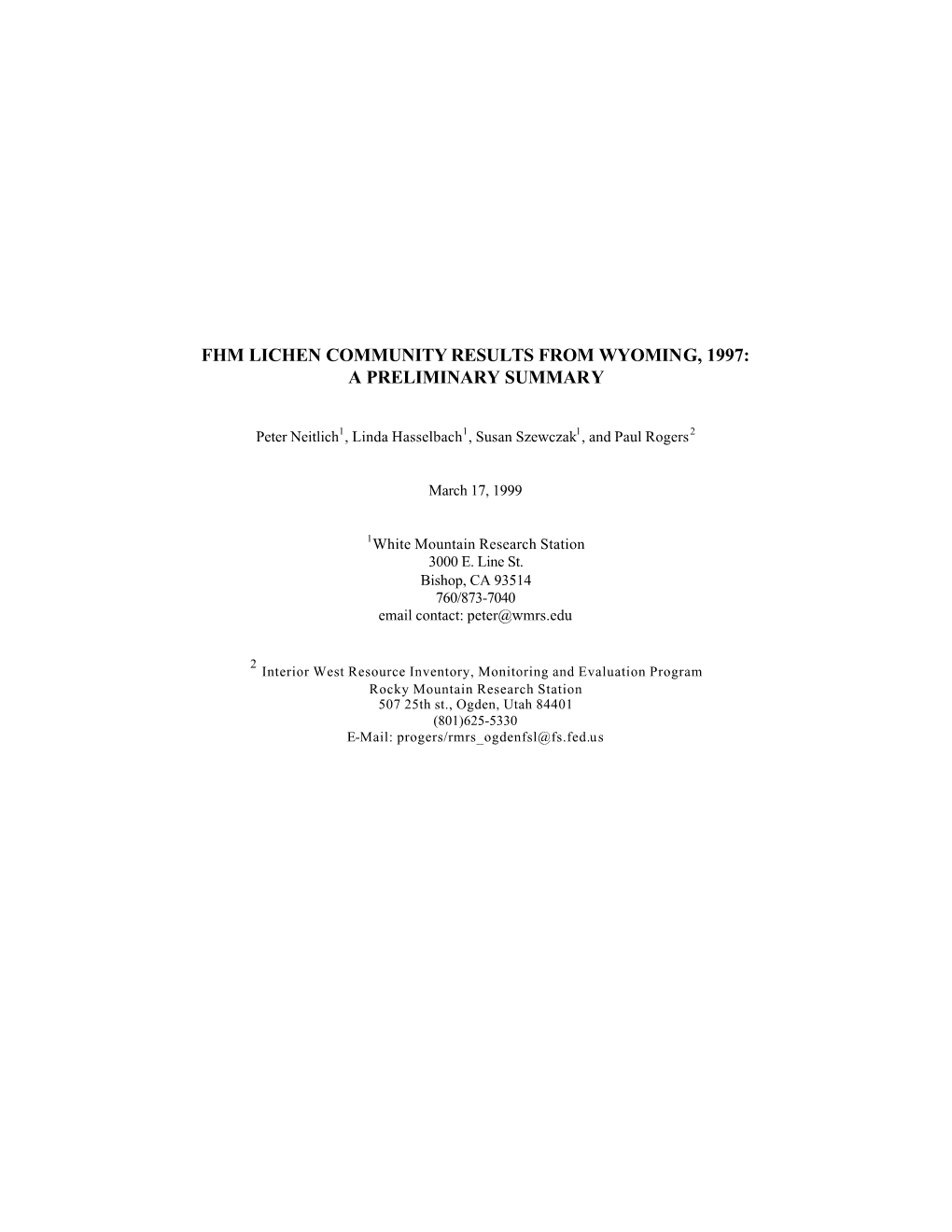 1997 Wyoming FHM Lichen Community Indicator Results