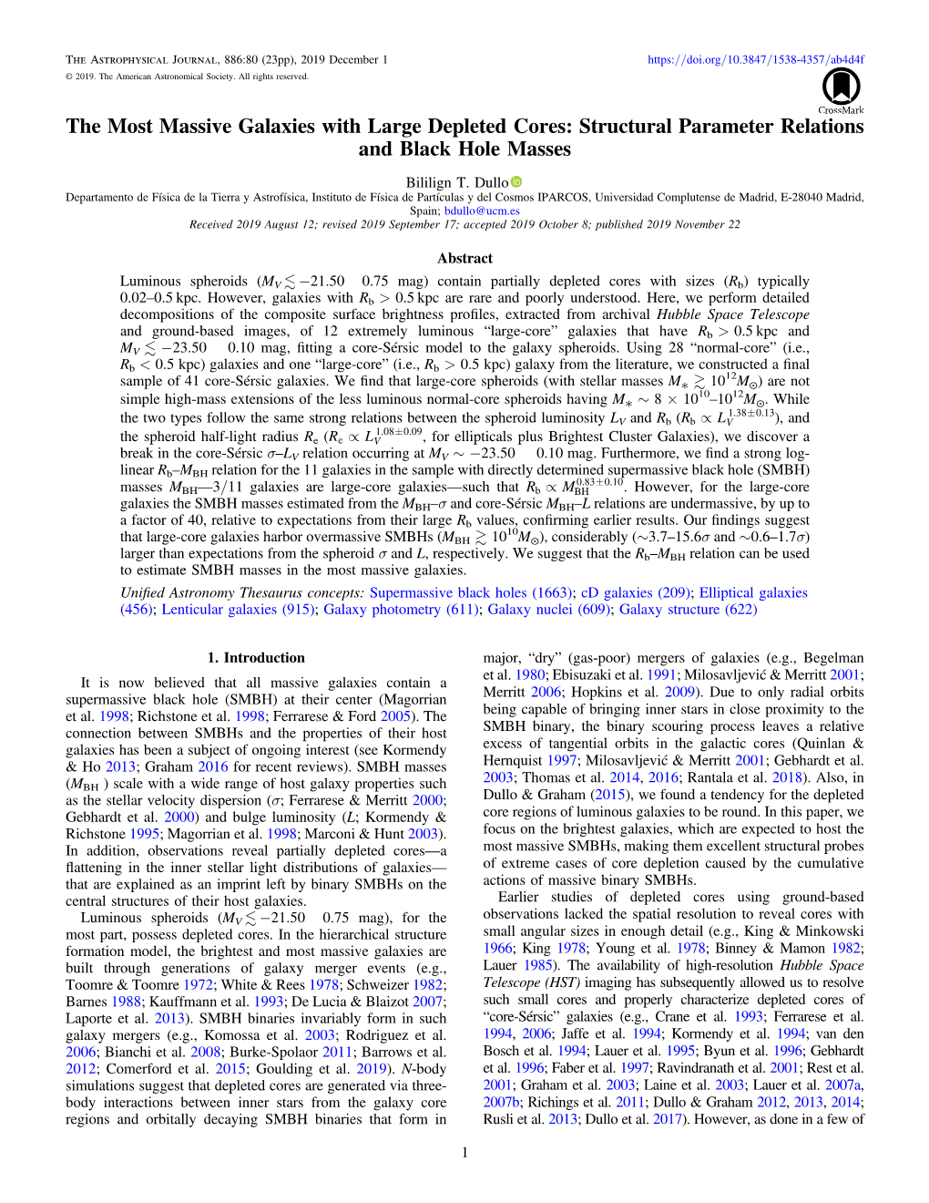 The Most Massive Galaxies with Large Depleted Cores: Structural Parameter Relations and Black Hole Masses