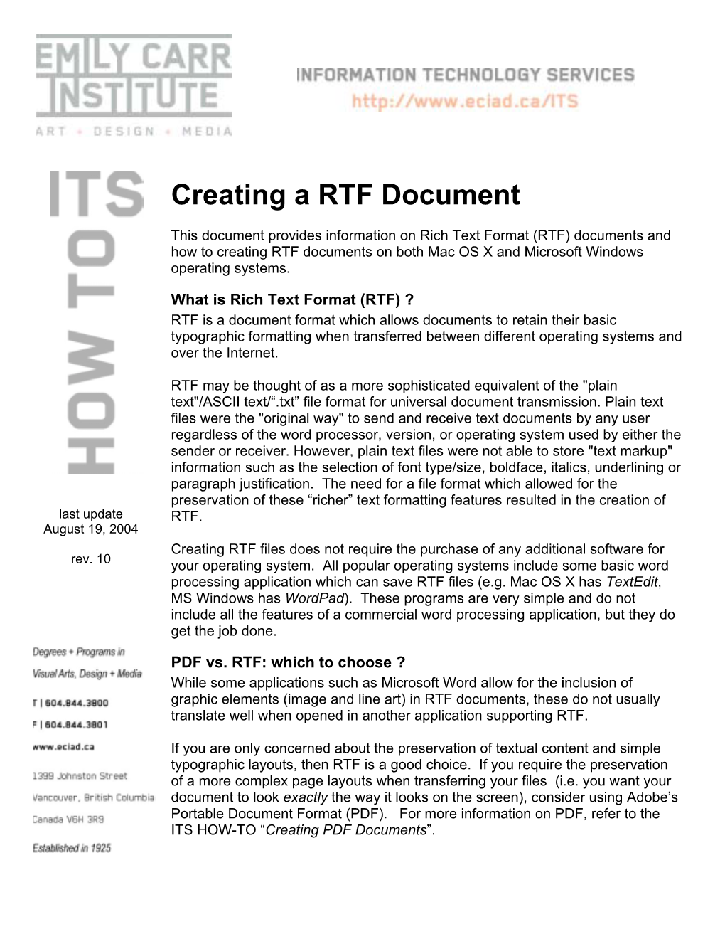 Creating a RTF Document