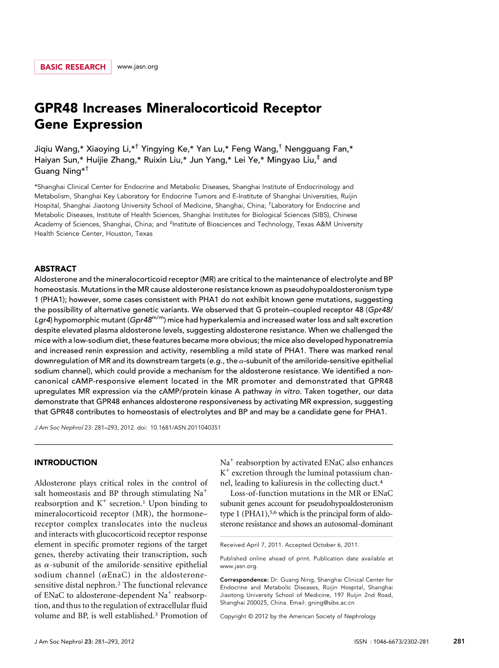 GPR48 Increases Mineralocorticoid Receptor Gene Expression