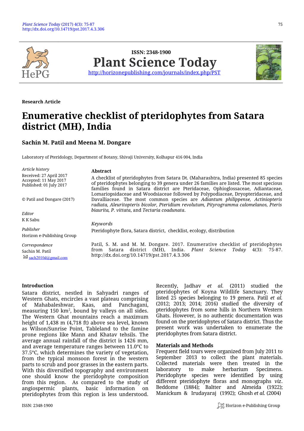 Plant Science Today (2017) 4(3): 75-87 75