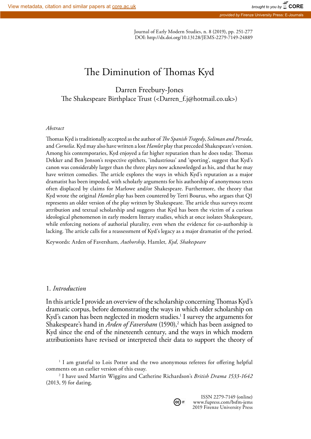 The Diminution of Thomas Kyd