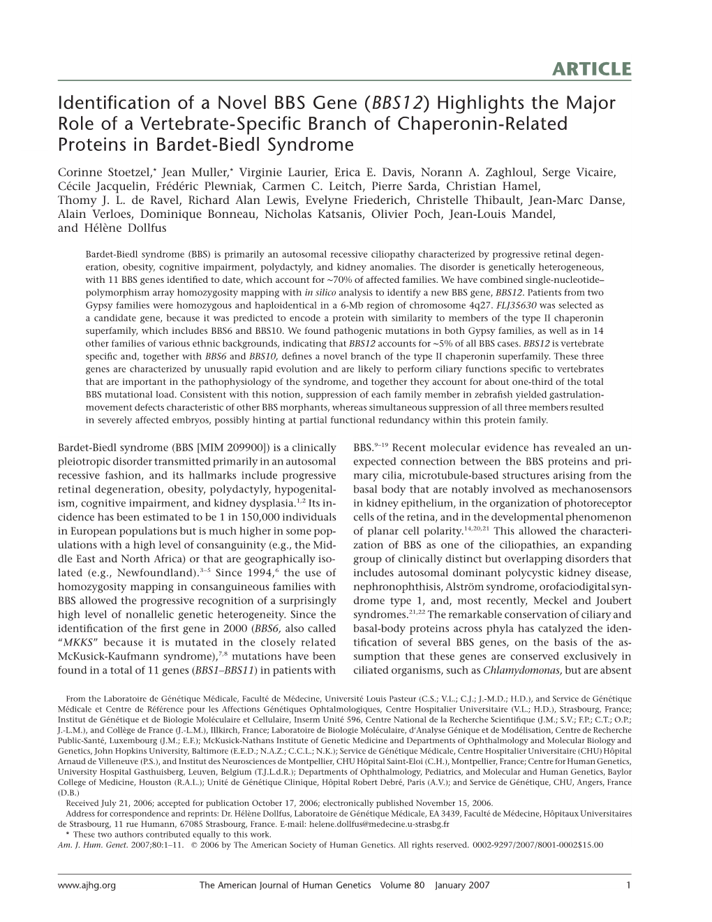 ARTICLE Identification of a Novel BBS Gene (BBS12)