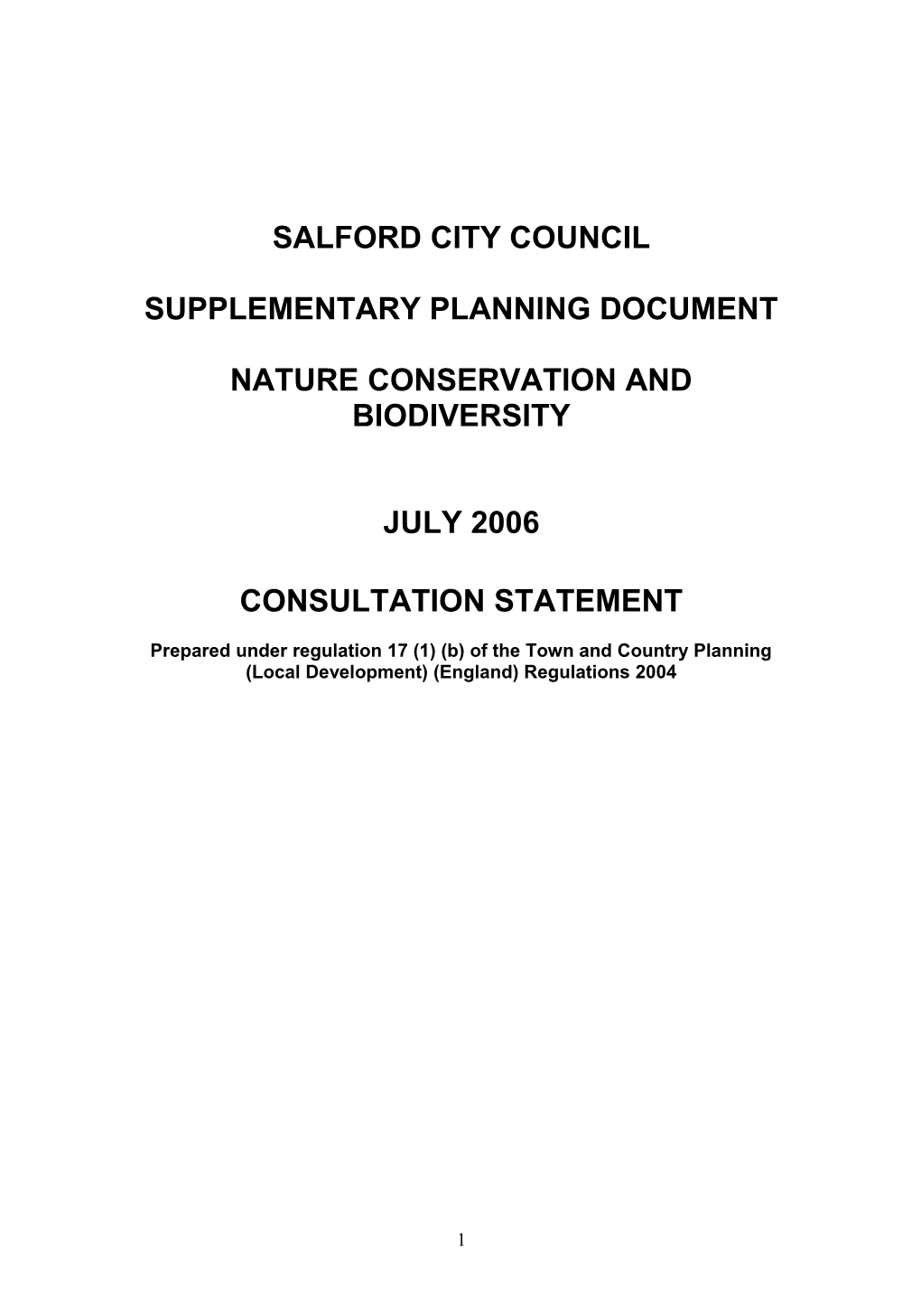 A Consultation Draft Supplementary Planning Document