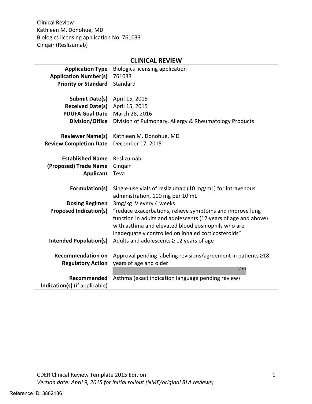 761033 Reslizumab Clinical PREA