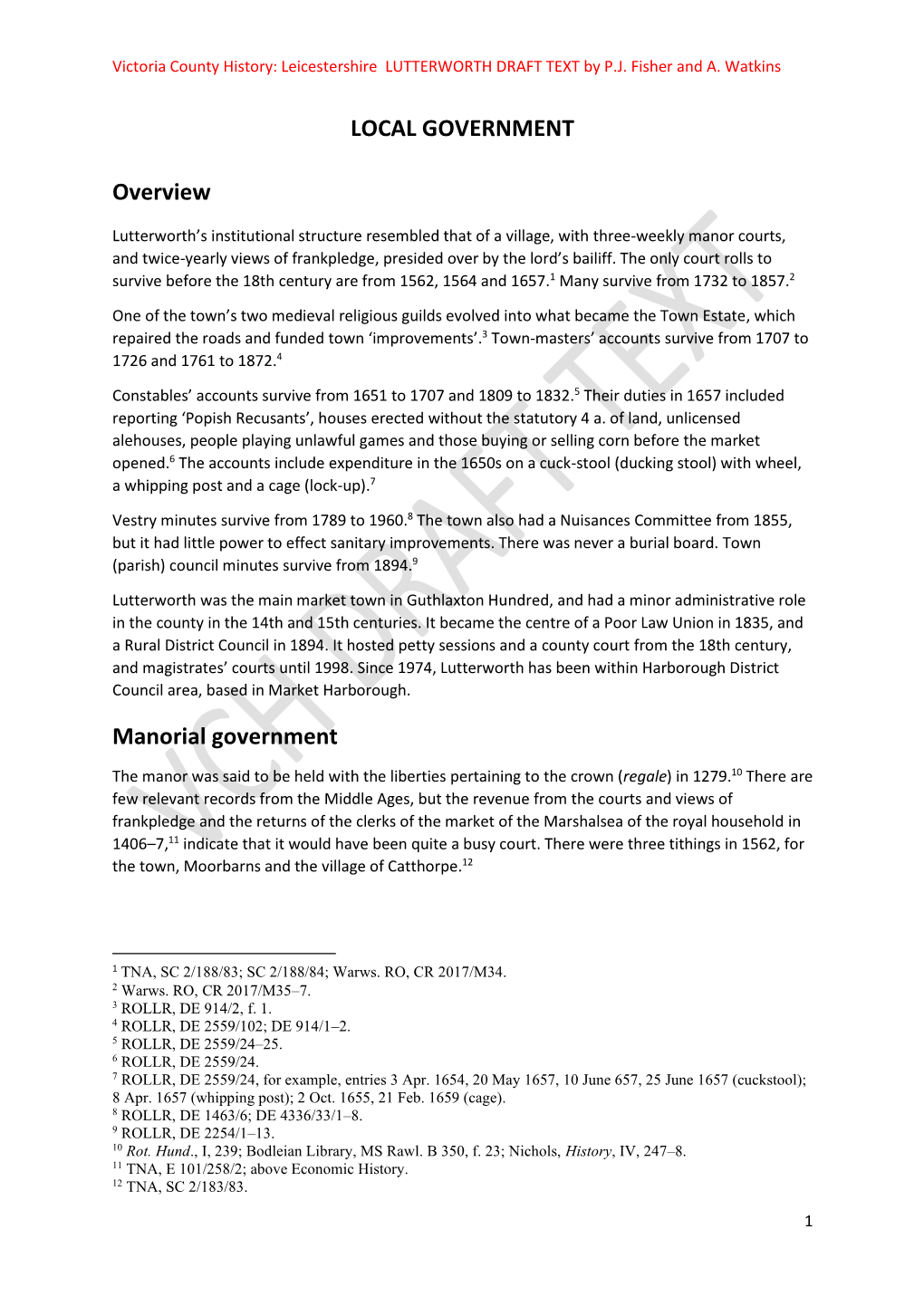 LOCAL GOVERNMENT Overview Manorial Government