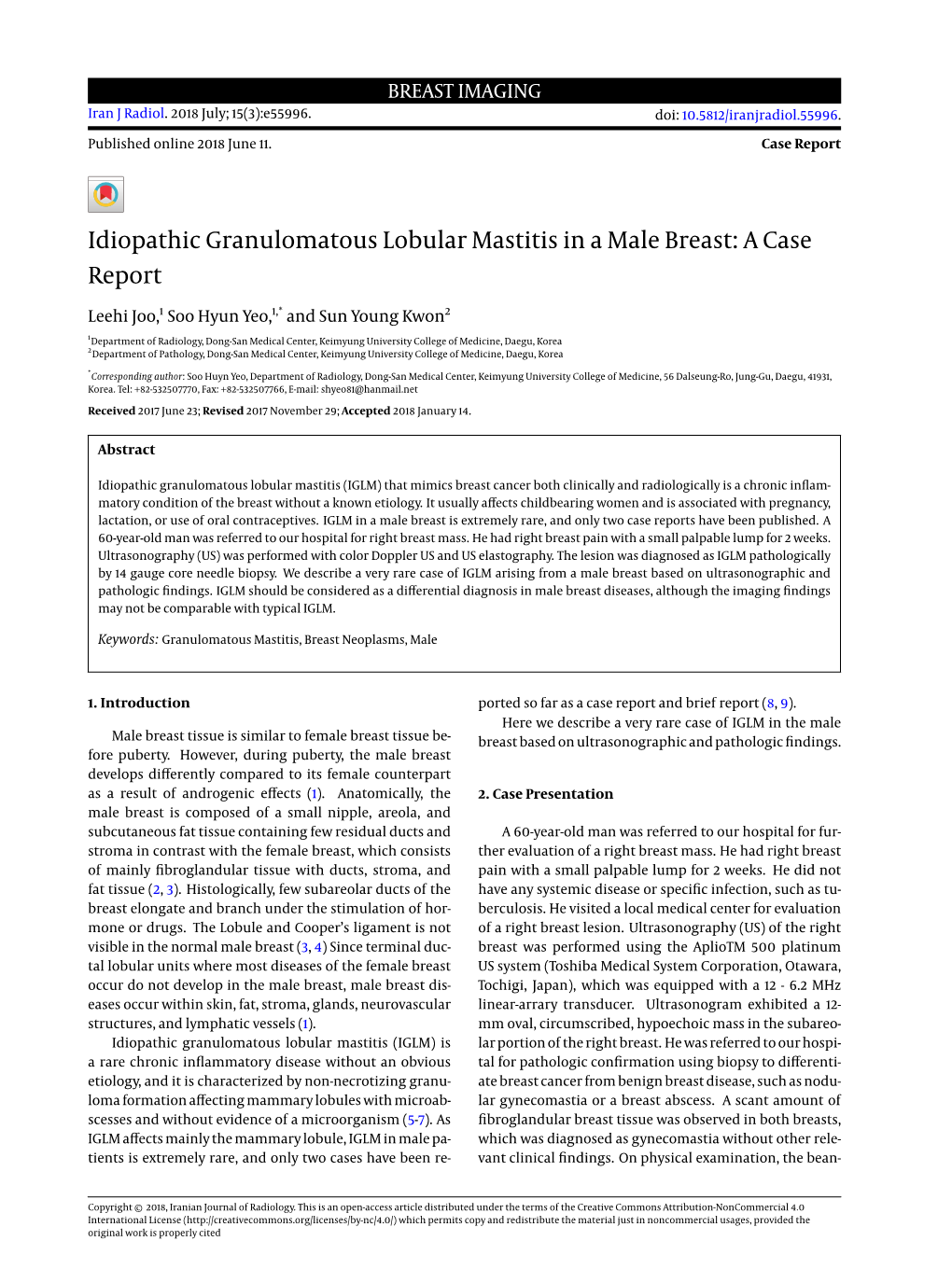 Idiopathic Granulomatous Lobular Mastitis in a Male Breast: a Case Report