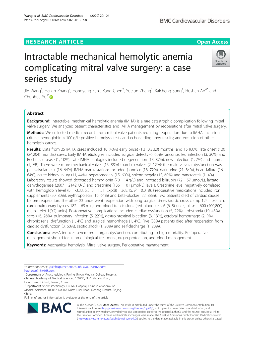 Intractable Mechanical Hemolytic Anemia Complicating Mitral Valve