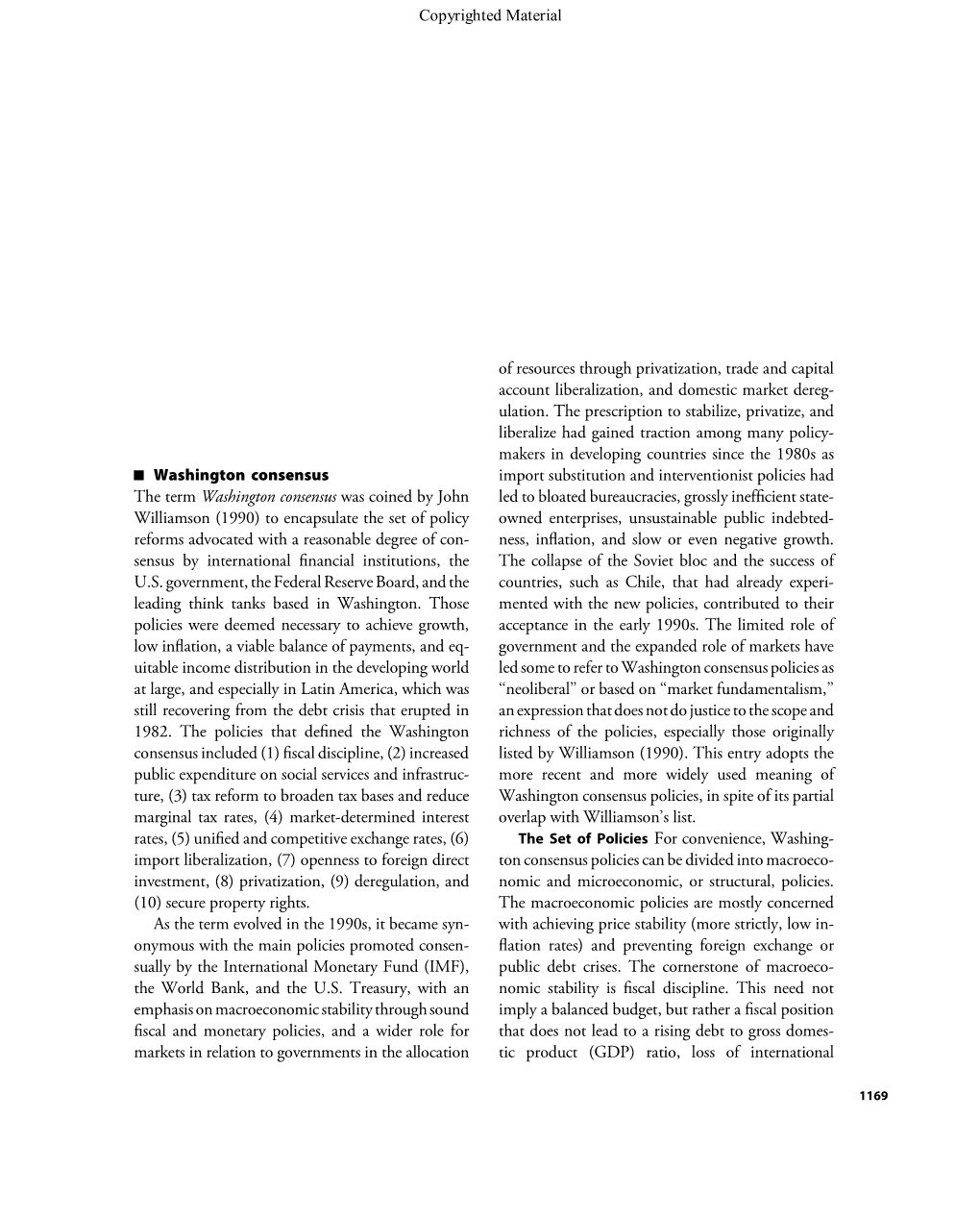 The Term Washington Consensus Was Coined by John Williamson (1990