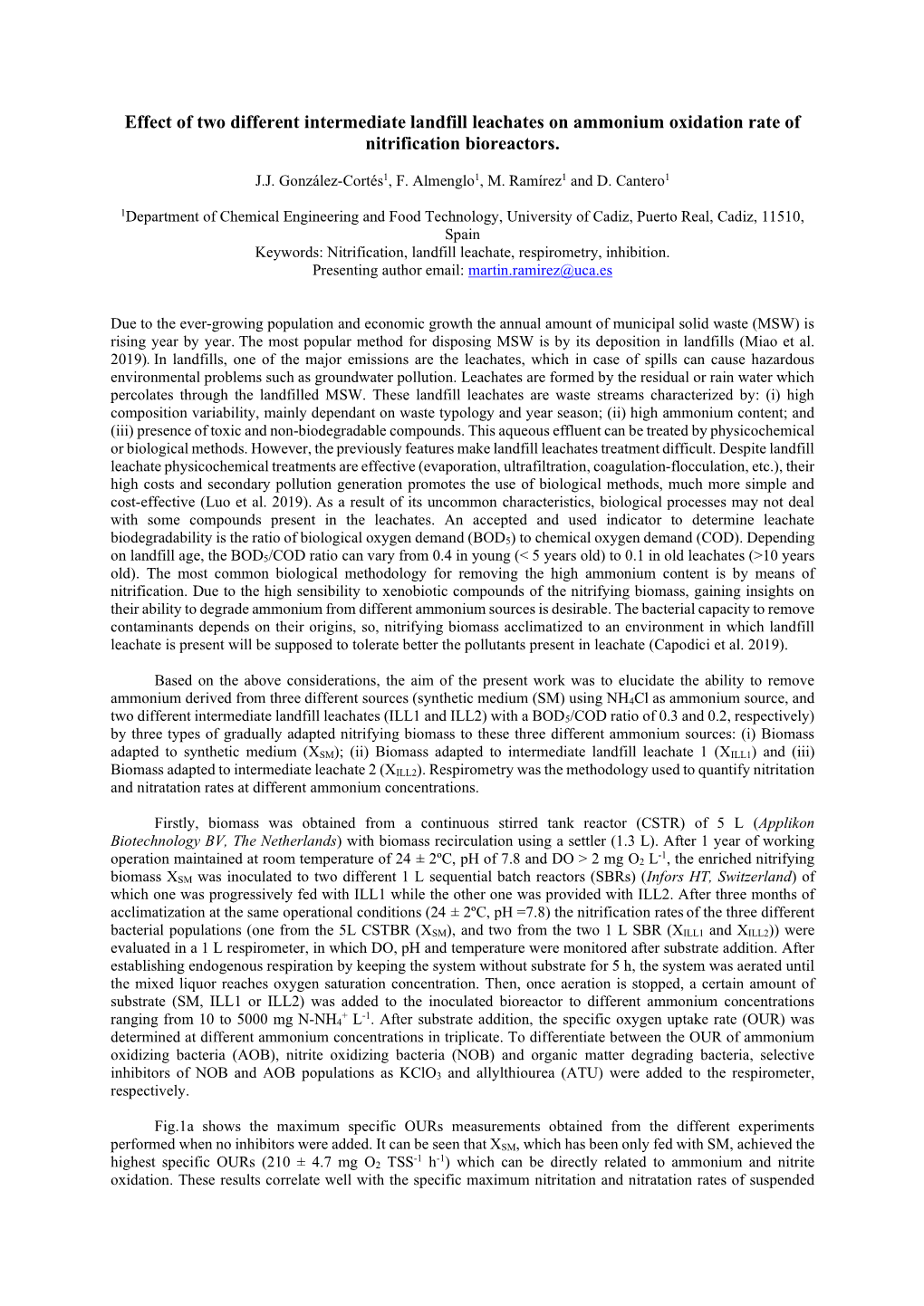 Effect of Two Different Intermediate Landfill Leachates on Ammonium Oxidation Rate of Nitrification Bioreactors