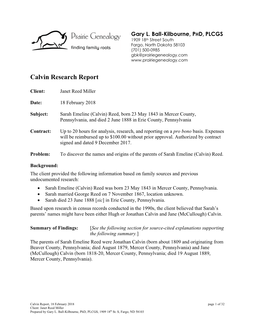 Calvin Research Report