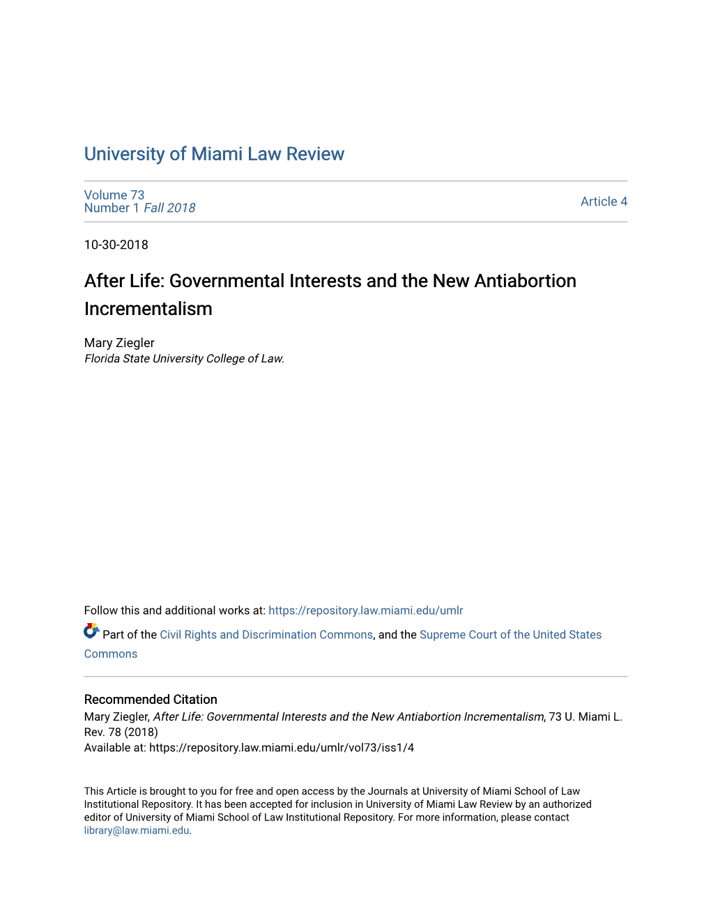 After Life: Governmental Interests and the New Antiabortion Incrementalism