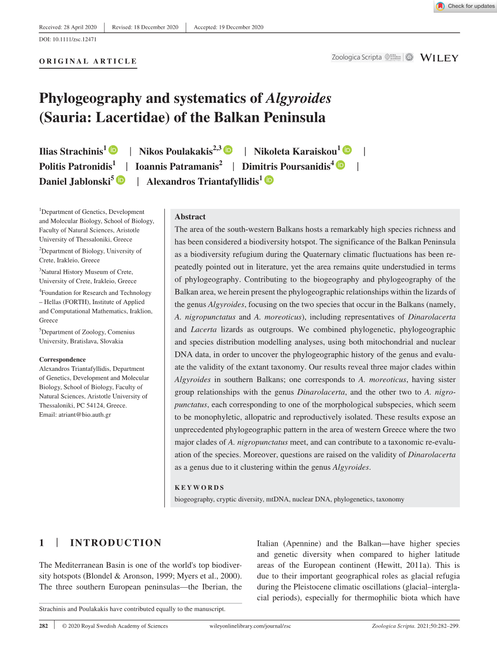 Phylogeography and Systematics of Algyroides (Sauria: Lacertidae) of the Balkan Peninsula